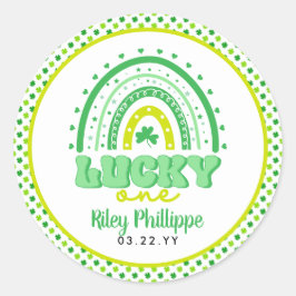 Blauwe klaver en regenbooggeluk een eerste verjaar ronde sticker