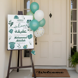 Blauwe Kleding Aqiqah Moslim Baby Boy Geboorte Wel Acryl Bord