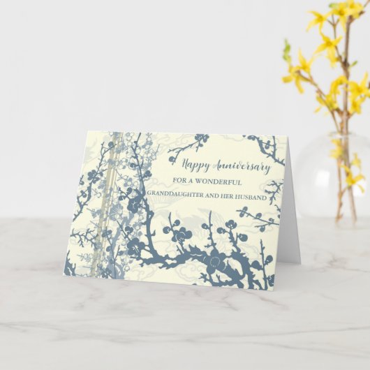 Blauwe kleindochter en haar man Jubileum Kaart (Gele Bloem)