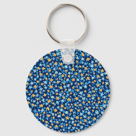 Blauwe kleine bloemen patroon sleutelhanger (Voorkant)