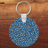 Blauwe kleine bloemen patroon sleutelhanger (Achterkant)