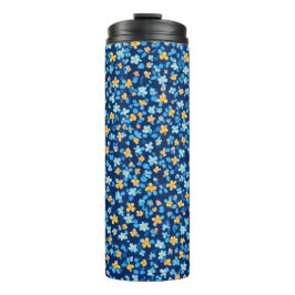 Blauwe kleine bloemen patroon thermosbeker