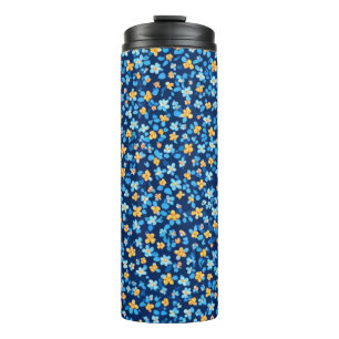 Blauwe kleine bloemen patroon thermosbeker