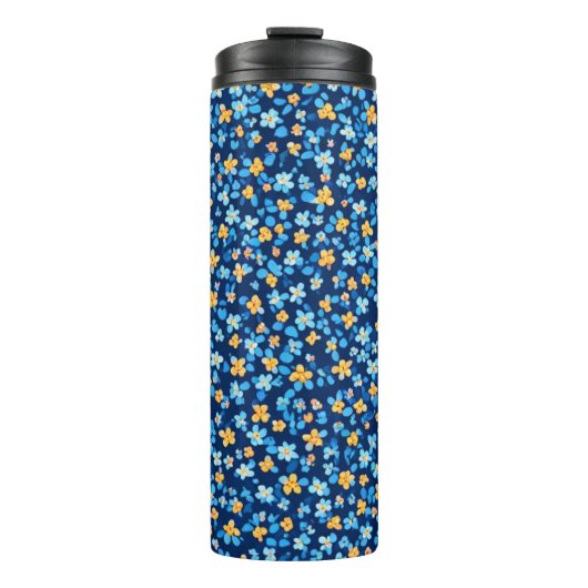 Blauwe kleine bloemen patroon thermosbeker (Voorkant)