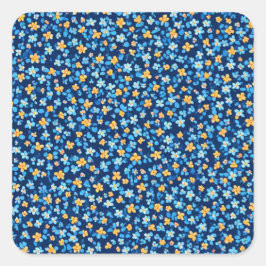 Blauwe kleine bloemen patroon vierkante sticker