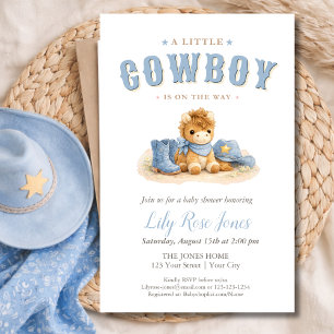 Blauwe Kleine Cowboy Waterverf Baby Shower Flyer