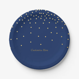 Blauwe & kleine gouden folie confetti stippen fees papieren bordje