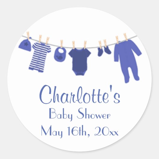 Blauwe Kleine Kleding Baby shower Stickers (Voorkant)