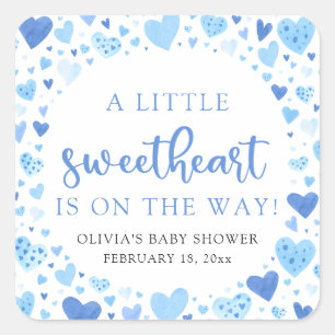 Blauwe Kleine Liefje Valentijnsdag Baby Shower Vierkante Sticker