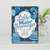Blauwe Kleine Mr. Threenager Uitnodiging voor Jong (Staand voorkant)