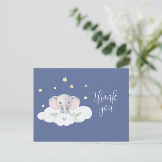 Blauwe kleine pinda Baby shower olifant modern (Staand voorkant)