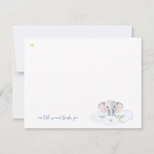 Blauwe kleine pinda Baby shower olifant modern (Achterkant)