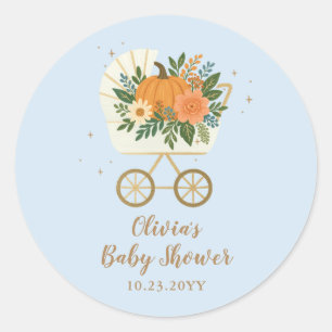 Blauwe Kleine Pompoen Baby Shower Ronde Sticker He