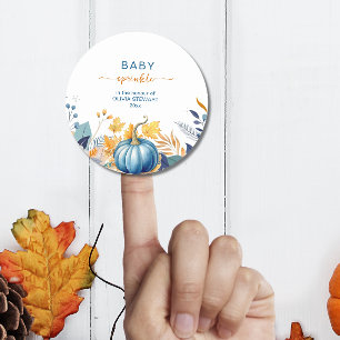 Blauwe kleine pompoen baby sprinkle ronde sticker