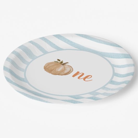 Blauwe kleine pompoen eerste geboorte Borden Papieren Bordje (Gekanteld)