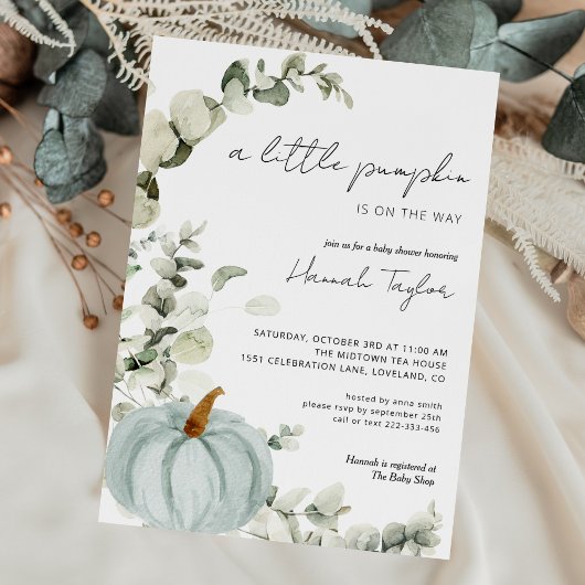 Blauwe Kleine Pompoen Herfst Baby Shower Kaart