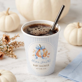 Blauwe Kleine Pompoen Herfst Baby Shower Papieren Bekers