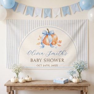Blauwe Kleine Pompoen Herfst Baby Shower Spandoek