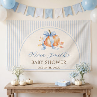 Blauwe Kleine Pompoen Herfst Baby Shower Spandoek