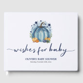 Blauwe Kleine Pompoen Herfst Baby Shower voor Jong Gastenboek (Voorkant)