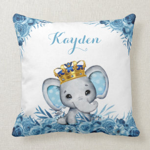 Blauwe kleine prins Floral Elephant Baby Kussen