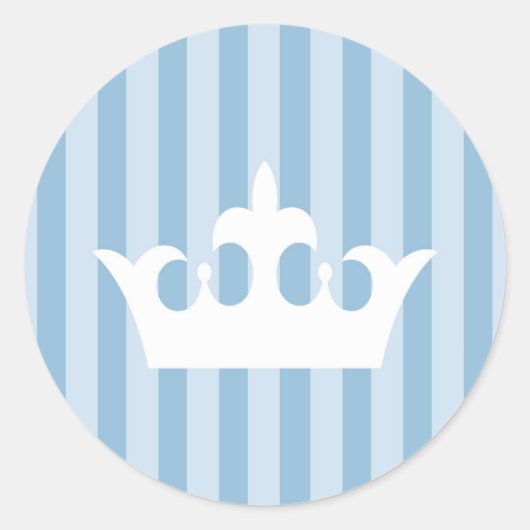 Blauwe kleine prinsessenkroonstripe Baby Ronde Sticker (Voorkant)