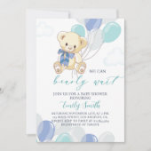 Blauwe Kleine Teddybeer Baby shower Uitnodiging (Voorkant)