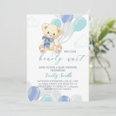 Blauwe Kleine Teddybeer Baby shower Uitnodiging (Staand voorkant)