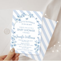 Blauwe kleine vlinder bloemenbaby jongen douche