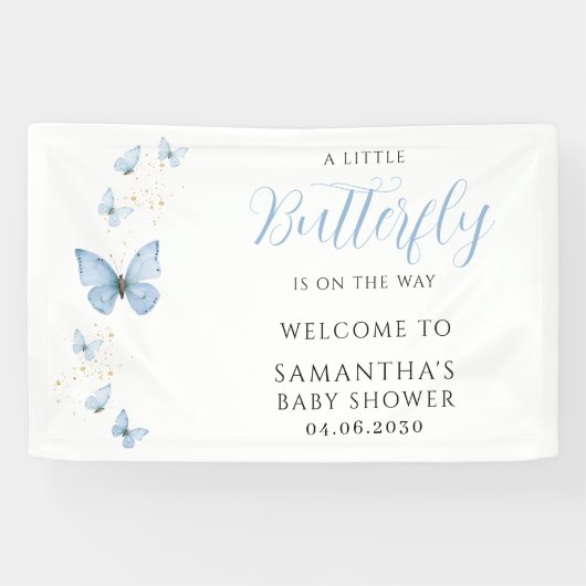 Blauwe Kleine Vlinder Jongens Baby Shower Spandoek (Horizontaal)
