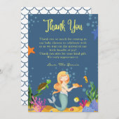 Blauwe kleine zeemeermin - Bedankt kaarten (Voorkant / Achterkant)