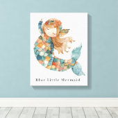 Blauwe kleine zeemeermin canvas afdruk (Insitu (Houten vloer))