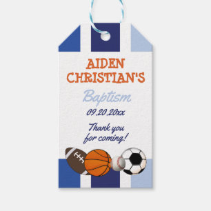 Blauwe kleur Blok Sport Doop Favor Tags Cadeaulabel