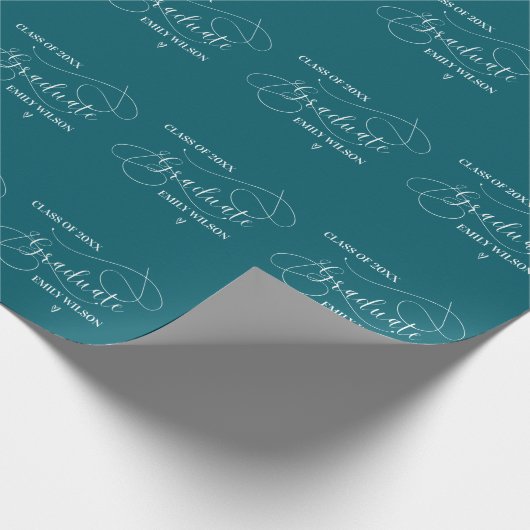 Blauwe kleur Chic Script Klasse van 2025 Afstudere Cadeaupapier (Hoek)