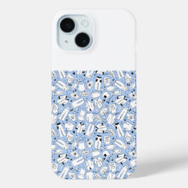 Blauwe kleur doodle ontwerp achterklep iPhone 15 case