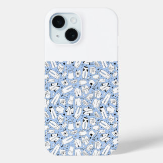 Blauwe kleur doodle ontwerp achterklep iPhone 15 case