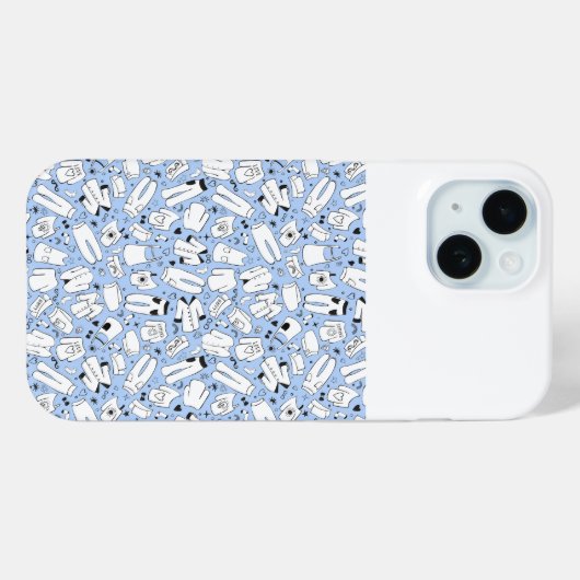 Blauwe kleur doodle ontwerp achterklep Case-Mate iPhone case (Achterkant (horizontaal))