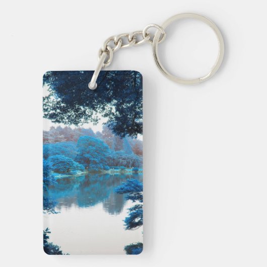 Blauwe kleur is cool, unieke natuur, meer sleutelhanger (achterkant)