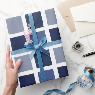 Blauwe Kleur Vierkanten Geruit Cadeaupapier