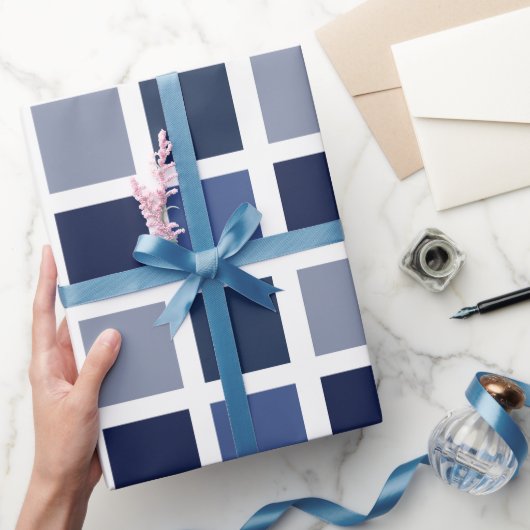Blauwe Kleur Vierkanten Geruit Cadeaupapier (Geschenken)