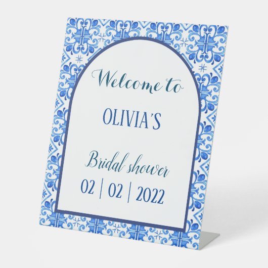 Blauwe kleur welkom teken reclamebord met voetstuk (Voorkant)