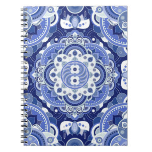 Blauwe kleuren  geometrisch patroon. Lichte india Notitieboek
