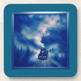 Blauwe kleurenscène met oude stoomlocomotief bier onderzetter