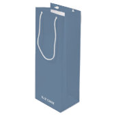 Blauwe kleurnaam voor kraanblauw wijn cadeautas (Voorkant Gekanteld)