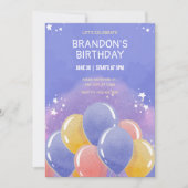 Blauwe kleurrijke ballonnen verjaardag kaart (Voorkant)