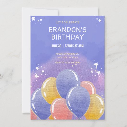 Blauwe kleurrijke ballonnen verjaardag kaart (Voorkant)