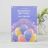 Blauwe kleurrijke ballonnen verjaardag kaart (Staand voorkant)