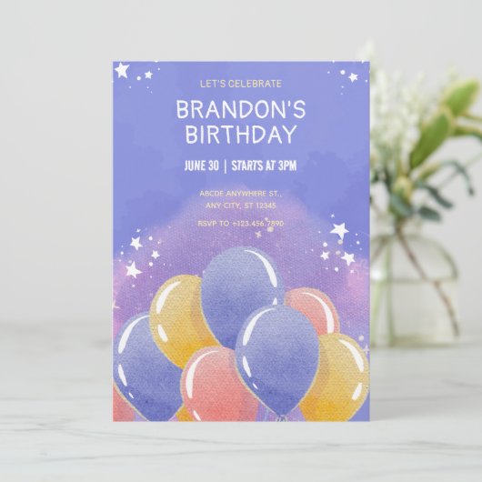 Blauwe kleurrijke ballonnen verjaardag kaart (Staand voorkant)