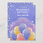 Blauwe kleurrijke ballonnen verjaardag kaart (Voorkant / Achterkant)