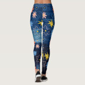 Blauwe kleurrijke bloem Abstract Leggings (Achterkant)